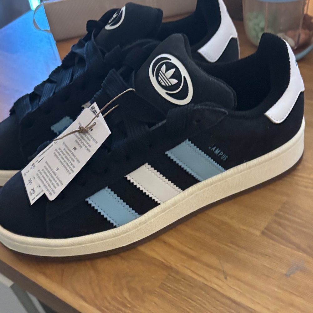 Adidas Campus Black Sneakers with White and Light Blue Stripes - Picture 3 of 7